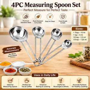 Stainless Steel Set of 4 <b>Measuring</b> Cups & 4 <b>Spoons</b> with Engraved Marks 250ml Capacity Eco-Friendly Dishwasher Safe Kitchen Tools - Product Image 3