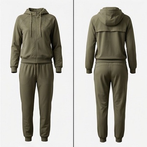 Ensemble sweat-shirt à capuche et jogging 2 pièces vert olive pour femme, manches longues, en molleton, décontracté, toutes saisons, couleur unie, coupe classique - Product Image 1