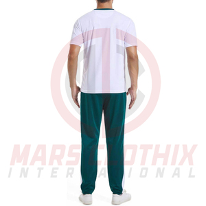 ชุดวอร์มผู้ชายสีเขียวขาวแบบคัลเลอร์บล็อกกิ้ง ราคาถูก ชุดวอร์มผู้ชายทรงปกติสำหรับฤดูร้อนสำหรับผู้ใหญ่ - Product Image 4