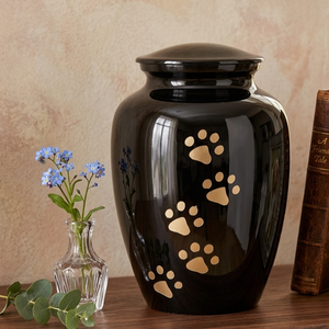 Black Metal <b>Pet</b> Urn Cremation <b>Keepsake</b> Urn Paw Print <b>Ashes</b> Memorial Container European Style - Product Image 1