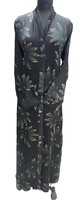 Robe de soirée longue pour femme en crêpe, respirante, infroissable, lavable, à manches longues, coupe droite, ornée de motifs floraux, élégante et discrète