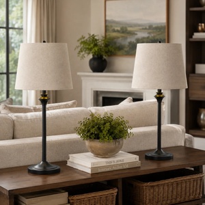 Heritage Spire Metal Table <b>Lamp</b> with Premium <b>Linen</b> <b>Shade</b> Durable Iron Base Warm Ambient Lighting for Timeless Interiors - Product Image 6