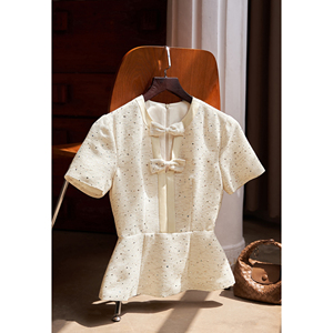 Blusa Casual de Fiesta para Mujer, Diseño ODM OEM, Color Liso, con Lazo de Lentejuelas, Cuello en V, Peplum, Manga Corta, Personalizable - Product Image 5