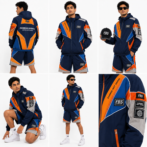 Ensemble de veste coupe-vent à capuche et short pour homme, uni, léger, respirant, écologique, décontracté, deux pièces, vêtements de sport, survêtement d'hiver - Product Image 3