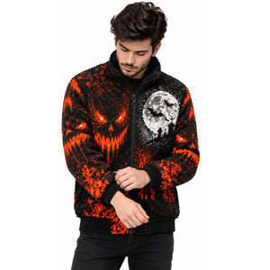 <b>Men's</b> <b>Gothic</b> Fleece <b>Jacket</b> Halloween Pumpkin Moon Print Zipper Closure Winter Warm Sherpa Lined Fleece Coat - Product Image 5