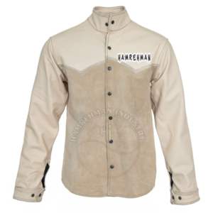 Chaqueta de Soldadura de Cuero Vacuno Premium para Hombre, Chaqueta de Soldadura con Respaldo de Algodón FR, Resistente al Calor y las Llamas - Product Image 1