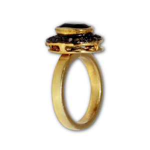 Anillo de Plata de Ley Chapado en Oro con Ónix Negro y Diamantes Pavé, Estilo Bohemia, Certificado IGI, 7.7g, Talla 7 US, Precio al por Mayor para Mujer - Product Image 6