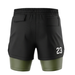 กางเกงออกกำลังกายผู้ชายแบบ 2-in-1 รุ่นสั่งทำพิเศษ ซับในแบบสองชั้น แห้งเร็ว ระบายอากาศได้ดี เหมาะสำหรับวิ่ง ฝึกซ้อม ฟิตเนส ชุดกีฬา OEM จำนวนมาก - Product Image 2