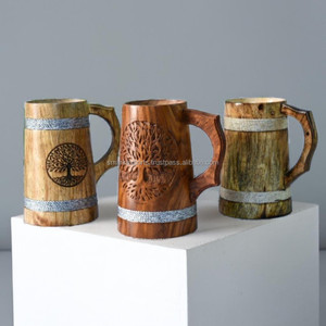 Chope et tasse Viking faites à la main Tasses à bière en bois écologiques Logo personnalisé gravé Cadeau parfait pour les amateurs de café et de bière - Product Image 1