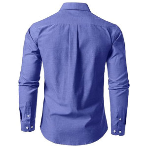 Camisa de Manga Larga Ligera Informal para Hombre, Camisa de Vestir Azul Oxford Transpirable de Corte Entallado con Bolsillo en el Pecho y Cuello con Botones - Product Image 2