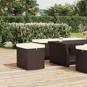 Ensemble de 2 ottomanes marron et crème pour jardin, pour décoration extérieure - Product Image 3