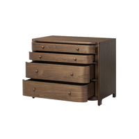 Table de chevet Chika traditionnelle et moderne de style européen, 4 tiroirs, en teck massif brun foncé, rangement de haute qualité pour appartement et hôtel