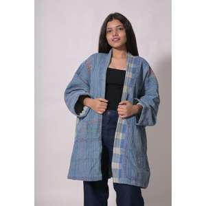 Chaqueta Kantha de Algodón Indio, Talla Única, Hecha a Mano, Acolchada, Estilo Vintage Boho, Chaqueta de Retazos, Ropa de Abrigo Bohemia para Mujer, Invierno - Product Image 4