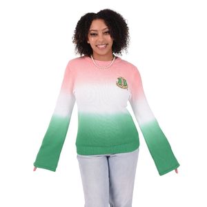 Suéter Ombre AKA Rosa, Blanco y Verde para Mujer, de Manga Larga, Cuello Redondo, Tejido de Punto, Estilo Casual Griego - Product Image 1