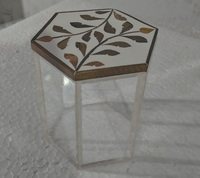 Mini récipient carré à dessert en acrylique de style art moderne personnalisé incrustation de bois couvercle plante plaqué or décoration de la maison mariage-sur