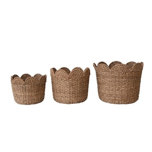 Panier festonné en gros pour la décoration intérieure, panier de rangement en jonc de mer naturel tressé, panier à linge en jacinthe d'eau pour l'organisation - Product Image 6