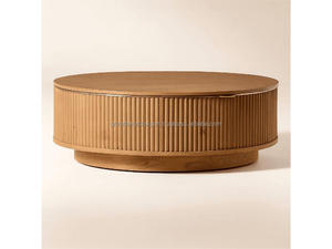 Modern Round Wooden Coffee Table with Hidden Storage Sliding Door Wooden Coffee Table Minimalist Round Storage Coffee Table 2026 - Product Image 5