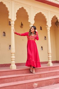 Red Blue Embroidered Casual Wear India Pakistan Style Women Party Wear Designer <b>Kurti</b> Collection Rayon Kutchi Gamthi Work <b>Kurti</b> - Product Image 3