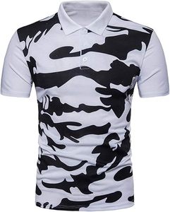 Polo en tricot pour homme, coupe classique, motif camouflage, en tissu imprimé anti-plis tricoté - Product Image 1