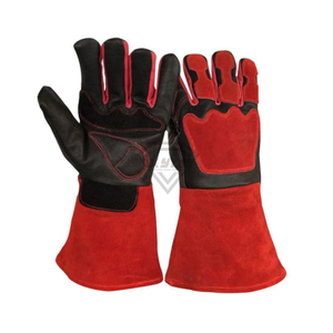 Gants de soudage en cuir de vachette pleine fleur robustes, rouge et noir, résistants à la chaleur, gants de protection industriels pour travaux de soudage MIG TIG - Product Image 1