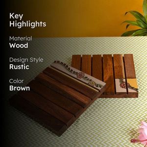 Wooden Rectangle <b>Coasters</b> <b>Set</b> with Floral Design Heat Resistant Table Mats for Tea and Coffee - Product Image 6