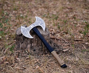 Premium <b>Viking</b> Art Outdoor Handcrafted Double Blade Stainless Steel <b>Axe</b> Wooden Handle 24-inch Overall Length for Camping - Product Image 5