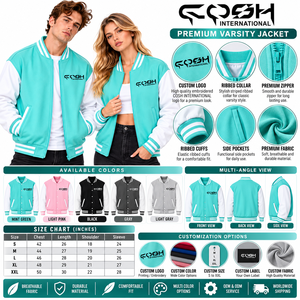 Veste universitaire unisexe vert menthe et blanc à blocs de couleur, zippée, col montant côtelé, style streetwear, pour l'automne - Product Image 6