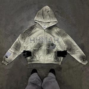 Sweat à capuche zippé uni et imprimé avec des strass pour l'automne, vêtements pour hommes, sweats à capuche pour hommes - Product Image 6