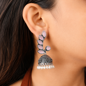 Factory Wholesale Brass Zircon Oxidized Drop Jhumki <b>Earrings</b> for Women Indian Bohemian Fashion Jewelry - Product Image 3