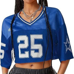 Maillot de football américain personnalisé OEM pour femme, T-shirt court d'été à manches courtes, col en V, épaules tombantes, grande taille, impression par transfert thermique - Product Image 3