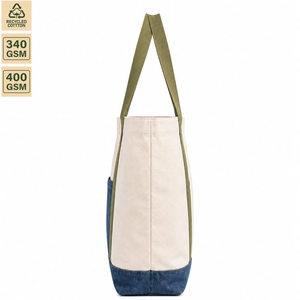Custom Recycled Canvas <b>Tote</b> Bag with Denim Pocket 46x38x16cm Heavy Duty Wholesale OEM ODM Promotional Shopping Bag Manufacturer - Product Image 3