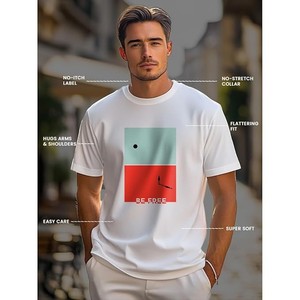 Camiseta Blanca de Manga Corta para Hombre, Diseño Be Free, Cuello Redondo, Corte Regular, Estilo Urbano, Tejido Jersey de Algodón Grueso - Product Image 2