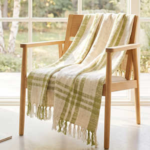 Plaid décoratif en coton tissé à la main à carreaux, avec franges, pour canapé, style rustique, par le fabricant - Product Image 4