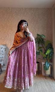 Achat en gros : Robe Anarkali en soie Fandy lourde, entièrement brodée de fils et de paillettes, avec dupatta de 2,20 mètres, ensemble de tenue ethnique entièrement cousu - Product Image 3