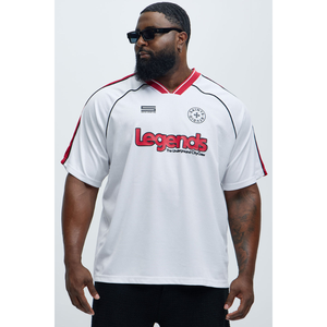 T-shirt en maille blanche surdimensionné pour homme Legends, col en V, manches courtes, style streetwear, jersey imprimé - Product Image 5