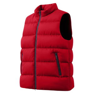 Chaleco Acolchado Rojo para Hombre, Cuello Alto, Cierre de Cremallera, Cortavientos, Informal, Ropa de Invierno, Relleno de Poliéster, Bolsillos, Largo Regular - Product Image 3
