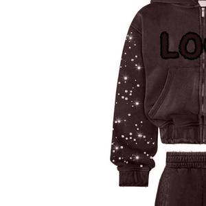 Custom Rhinestone <b>Tracksuit</b> <b>Women</b> Zipper Hoodie and Sweatpants Set Luxury <b>Velour</b> Jogger Suit Wholesale - Product Image 6