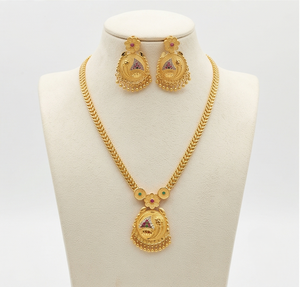 Divyoro - Juego de Collar y Pendientes de Latón y Cobre Chapado en Oro con Diseño Floral Clásico, Joyería Étnica Hindú para Mujer, para Bodas y Fiestas - Product Image 1