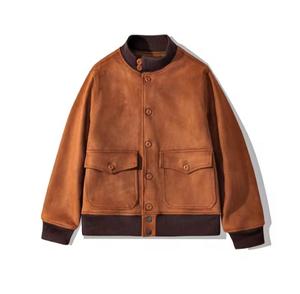 Unisex PU Leather Waterproof <b>Vintage</b> <b>Bomber</b> <b>Jacket</b> Stand Collar Single Breasted Casual Autumn Regular Fit Solid Color Front - Product Image 1