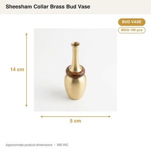 Jarrón de latón satinado hecho a mano de 5 cm con cinturón de madera y collar de sheesham para decoración del hogar, hoteles, bodas, mesas y regalos. - Product Image 4