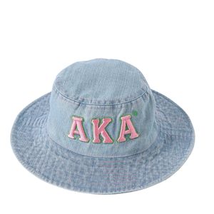 Sombrero de Mezclilla AKA Denim Boonie Rosa con Letra Bordada, Ala Ancha, Ajustable, de Algodón, para Exteriores, Casual, Protección Solar - Product Image 5