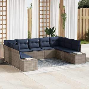 Set Divano da Giardino in Polyrattan Grigio a 9 Pezzi con Cuscini - Collezione Arredamento Patio - Product Image 1