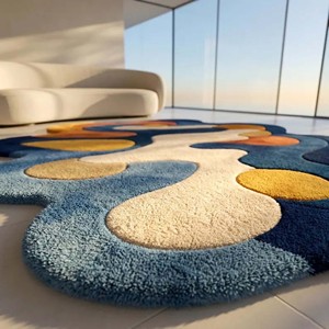 Blue Abstract Area Rug Irregular Shape Modern Artistic Hand Tufted Carpet Multicolor Designer Rug for Living Room Bedroom Decor - Product Image 3