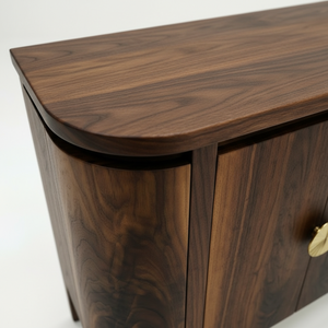 Mueble de Almacenamiento Moderno de Roble Macizo con Laterales Curvos, Consola Redondeada, Aparador Compacto, Ecológico, Resistente al Agua, Color Natural - Product Image 4