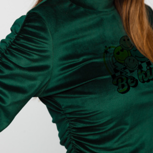 Ensemble de survêtement en velours vert pour femme, haut court à col roulé et manches longues, pantalon long jusqu'aux chevilles, imprimé 'Be Kind', tenue décontractée pour l'automne - Product Image 3