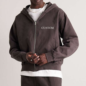 Acid Wash Solid <b>Fleece</b> Summer Thermal Plus Size <b>Oversized</b> Baggy <b>Men</b> Boxy Zipup <b>Hoodie</b> - Product Image 6