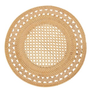 Mantel Individual Redondo de Bambú Tejido a Mano, Estilo Bohemio, 400 mm de Diámetro, Mantel Individual con Flecos de Ratán Trenzado - Product Image 1