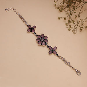 Pulsera de Latón Oxidado con Cuentas, Diseño Floral Rosa Étnico y Moderno, con Engaste de Bisel, Joyería de Moda para Mujer - Product Image 4