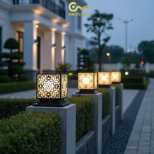 Lampe de poteau LED à motif floral Vietnam CM Decor pour extérieur, villa, jardin, noire, E27, 8 pouces, IP65, en métal, AC 220V - Product Image 6