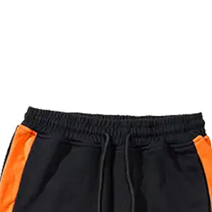 Pantalon de jogging léger noir pour homme avec bande latérale orange, taille élastique, braguette zippée, décontracté, pour le printemps, en lin/coton - Product Image 3